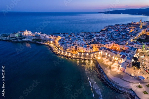 Obraz Vista aerea di Vieste al tramonto, nel parco nazionale del gargano in puglia