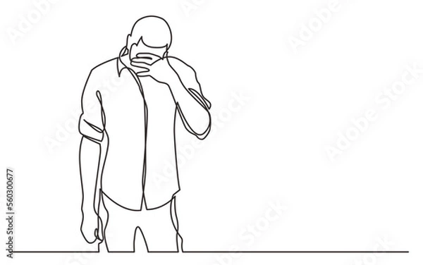 Fototapeta continuous line drawing standing man in despair - PNG image with transparent background