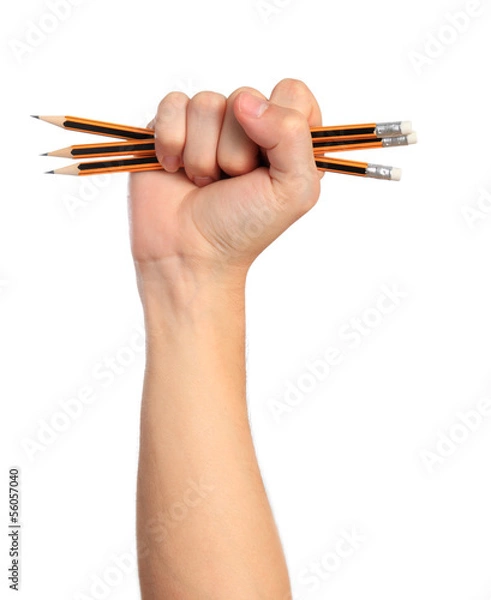 Fototapeta Fist with pencils, isolated