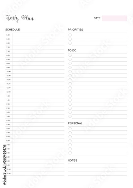 Fototapeta Daily Planner Calendar, KDP Interior, To Do Planner, Vector PDF, Blank Calendar