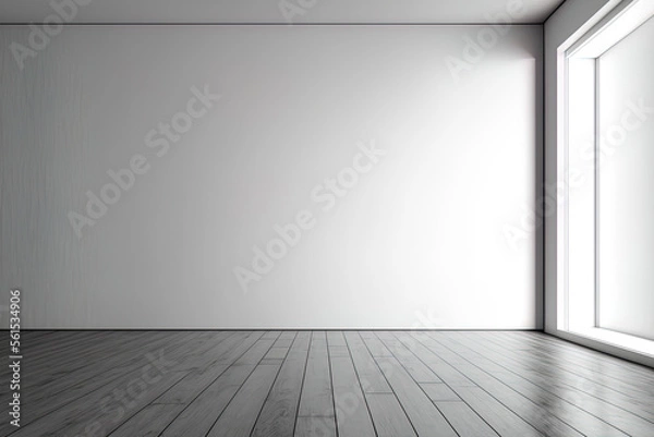 Fototapeta Mockup of an empty wall. Background of an interior showing a wooden floor. Generative AI