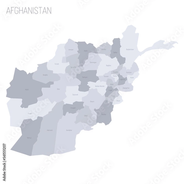 Fototapeta Afghanistan political map of administrative divisions - provinces. Grey vector map with labels.