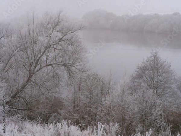 Fototapeta Heavy Hoar frost at Pickmere Lake, P:ickmere, Knutsford, Cheshire, UK