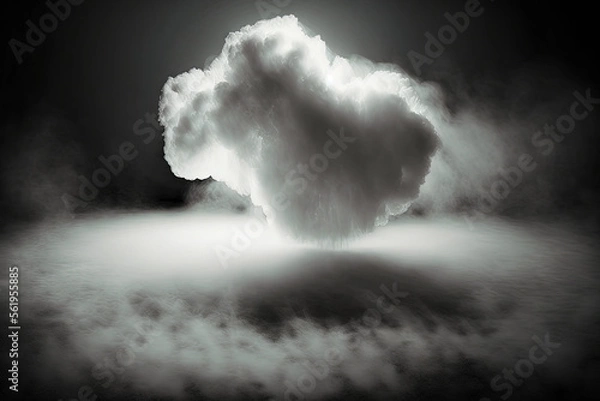 Fototapeta Dry ice cloud and fog on the floor. On a dark, empty background, a perfect spotlight fog effect is created. Generative AI