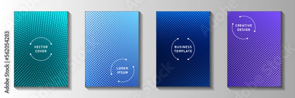 Obraz Random point faded screen tone cover page templates vector set. Geometric notebook perforated