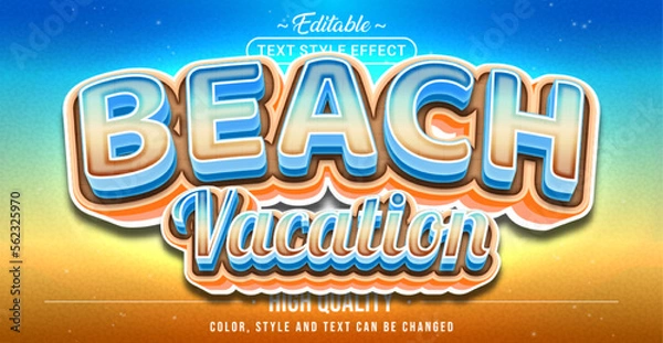 Fototapeta Editable text style effect - Beach Vacation text style theme.