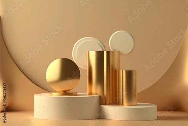 Fototapeta Gold stage podium scene for award celebration clean minimalist, Generated ai