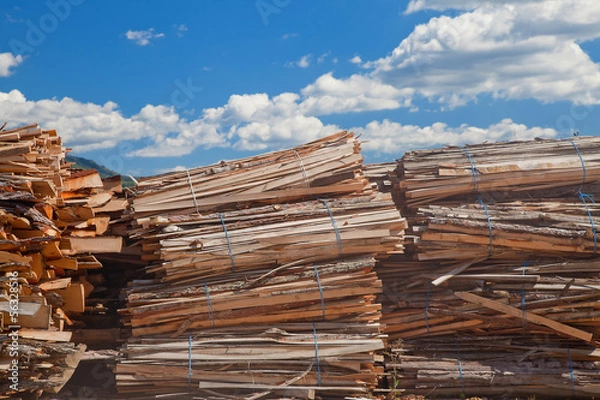 Fototapeta Closeup on the plank stack at timber plant