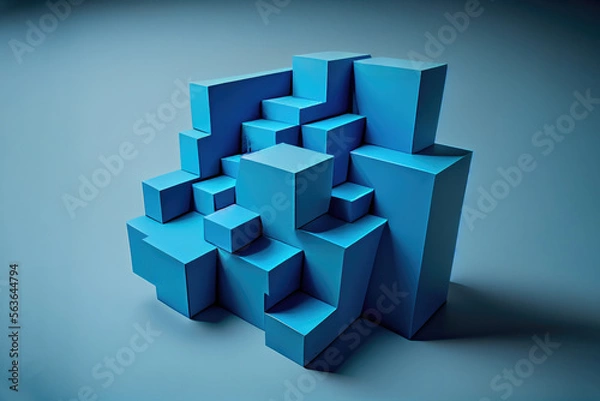 Fototapeta A three-dimensional figure formed by stacking many blue cuboids.