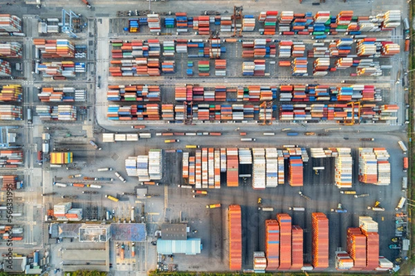 Fototapeta Container yard at the port waiting to be transported