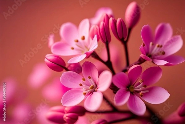 Fototapeta Pink spring flowers closeup. 3D Illustration