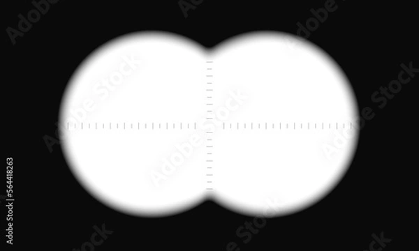 Fototapeta Binocular view with graphic scale and empty viewfinder field. Military, spy, hunting or tourist optical tool for following, magnifying, exploration, searching, investigation. Vector illustration