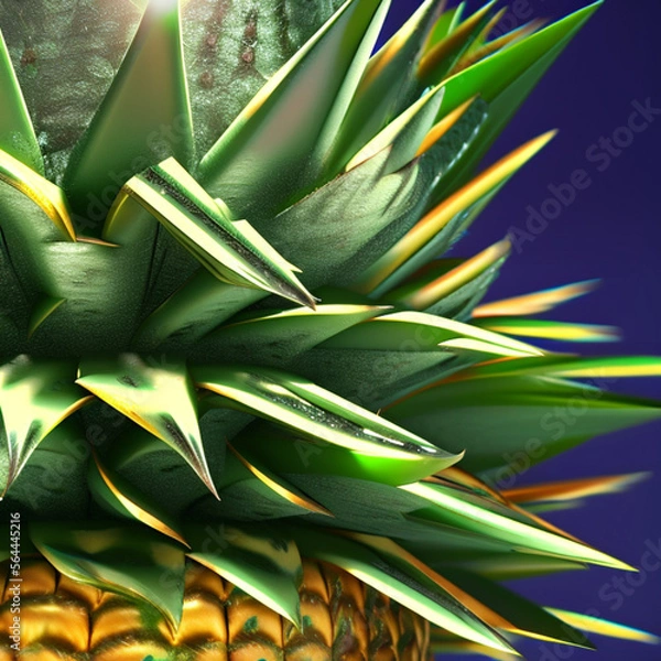 Fototapeta Fruta Tropical Piña Efecto 3D - Exotic Fruit Pineapple Effects 3D Close Up - Generative AI