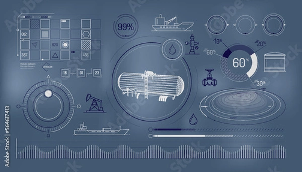 Fototapeta Set of infographic elements about oil storage and transportation.