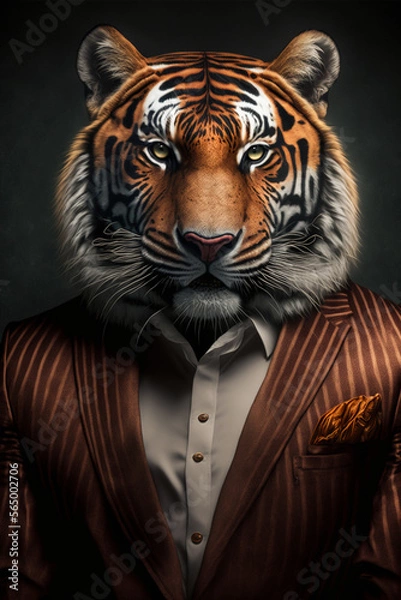 Fototapeta Trendy tiger in a modern abstract suit