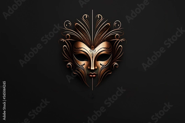 Fototapeta Minimalist Mask, Abstract Line Logo for Venice Carnival Mask with a Well-Composed, Stylish and Minimalist Design. Ai generated art