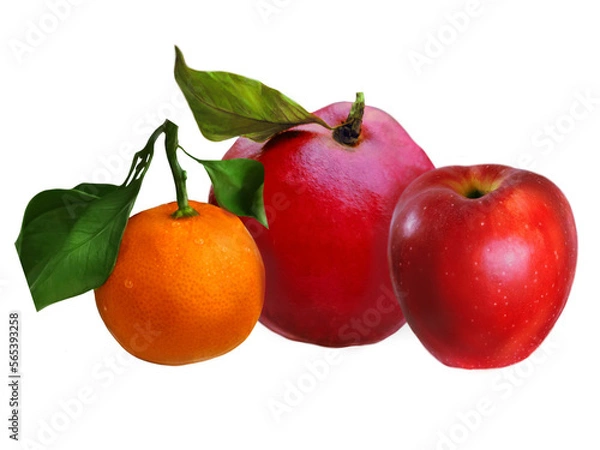 Fototapeta pomegranate, apple and madarin with foliage