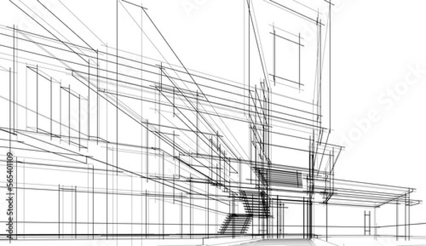 Obraz Architectural sketch of a building 3d illustration