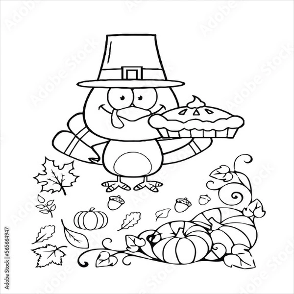 Fototapeta Thanks giving coloring page for kids.