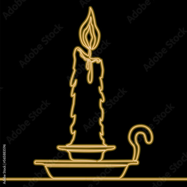 Fototapeta Continuous line drawing Burning candle icon neon glow vector illustration concept