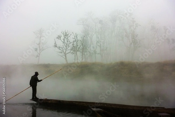 Fototapeta Misty Morning at Chitwan National Park in Winter