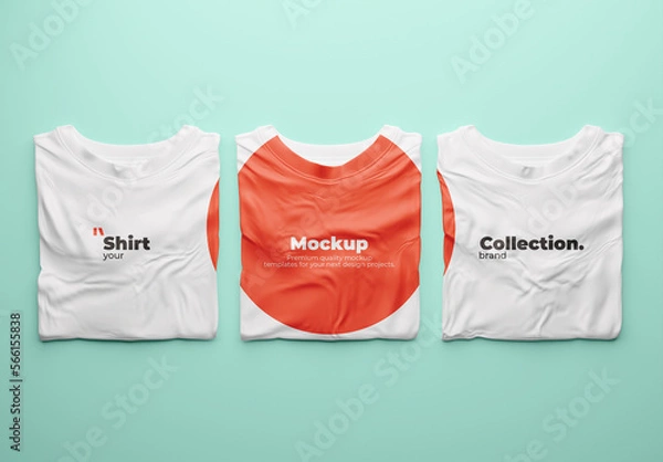 Fototapeta Three Folded T-shirt Mockup Template