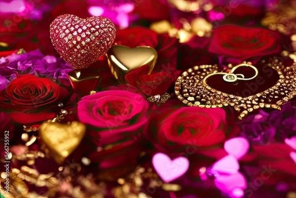 Fototapeta High-Resolution Image of a Luxury Valentine's Day Scene with Roses, Hearts and Perfumes Showcasing the Romantic Essence of Valentine's Day. Perfect for Adding of Luxury and Romanticism to any Design