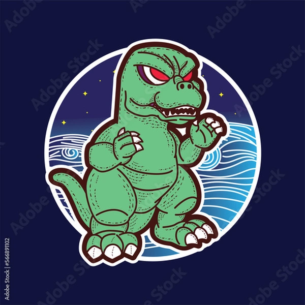 Fototapeta dino illustration with japanese style for kaijune event, notebook, logo