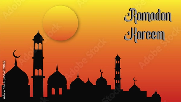 Fototapeta silhouette of mosque in the night, ramadan kareem islamic background