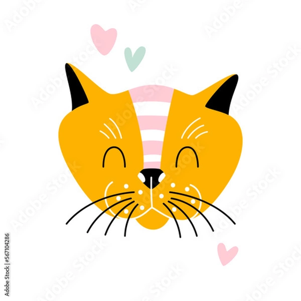 Obraz Cute hand drawn cat head isolated. Vector illustration of animal pet face