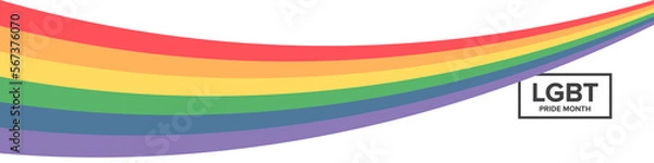 Fototapeta Happy pride month horizontal banner with pride color striped ribbon flag isolated on white background. LGBT Pride month or pride day poster, flyer, invitation party card modern style design template.