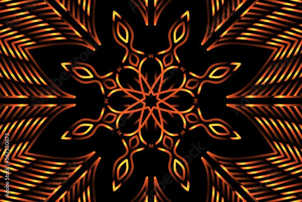 Obraz Beautiful colourful gradient flowers line art of traditional abstract symbol batik dayak ornament design template elements