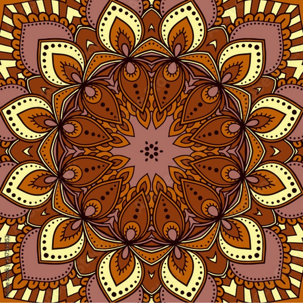 Fototapeta Seamless mandala pattern for printing on fabric or paper. Hand drawn background. Colorful, bright print.