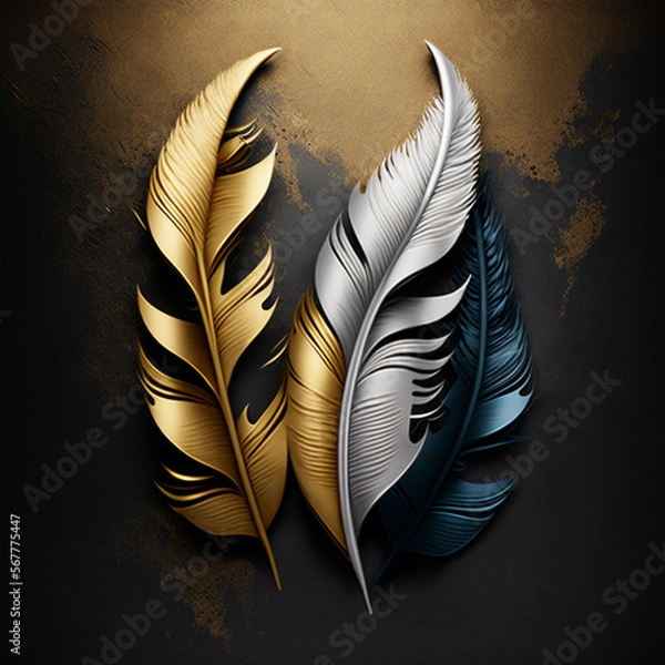 Fototapeta White and gold feather, leaf