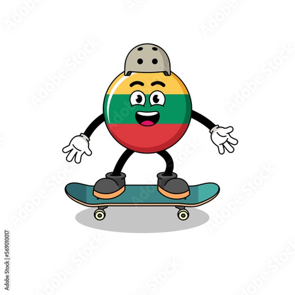 Fototapeta lithuania flag mascot playing a skateboard