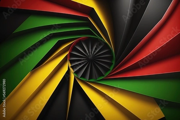 Fototapeta  a colorful abstract background with a spiral design in red, yellow, green, and black colors with a black center in the middle of the image.  generative ai