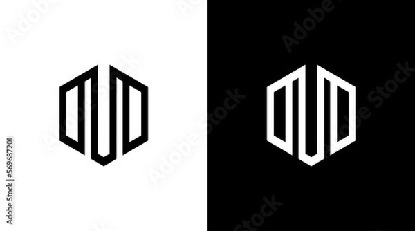 Fototapeta Hexagon architecture building logo monogram m letter initial black and white icon Designs templates