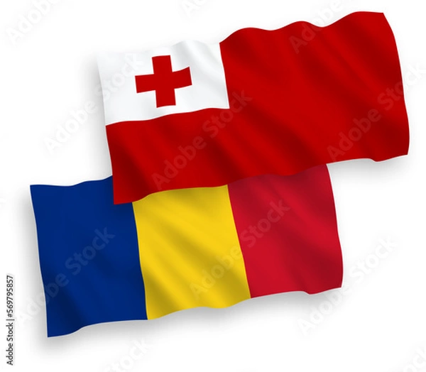 Fototapeta Flags of Romania and Kingdom of Tonga on a white background