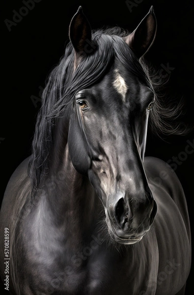 Fototapeta Generative AI background illustration of Portrait of beautiful Horse