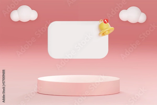 Fototapeta Realistic pink 3D Podium vector with blank notification space for copy Valentine's Day concept for shopping online.