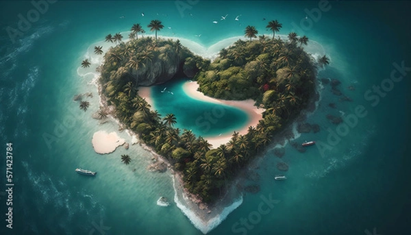 Fototapeta A heart-shaped island with palms. Love concept