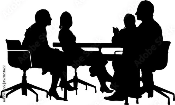 Fototapeta Silhouette of group of professional people doing meeting, Professional meeting in office line art illustration, Team meeting in business concept. Group of businessmen during discussion