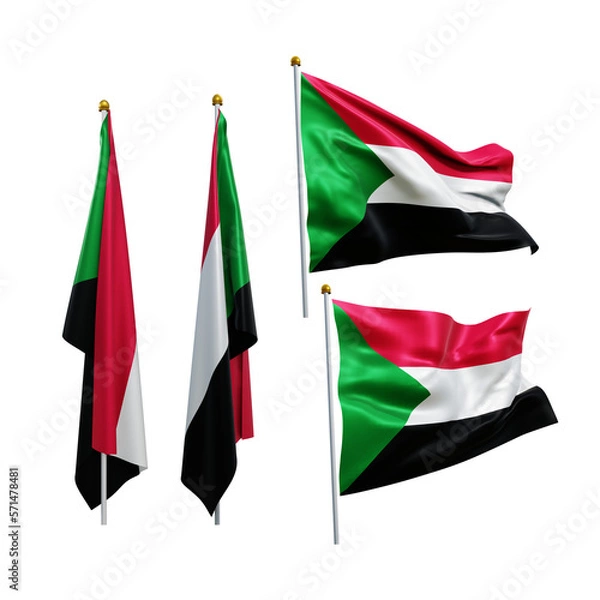 Fototapeta 3d rendering north africa sudan flag fluttering and no fluttering