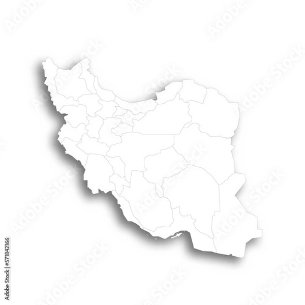 Obraz Iran political map of administrative divisions - provinces. Flat white blank map with thin black outline and dropped shadow.