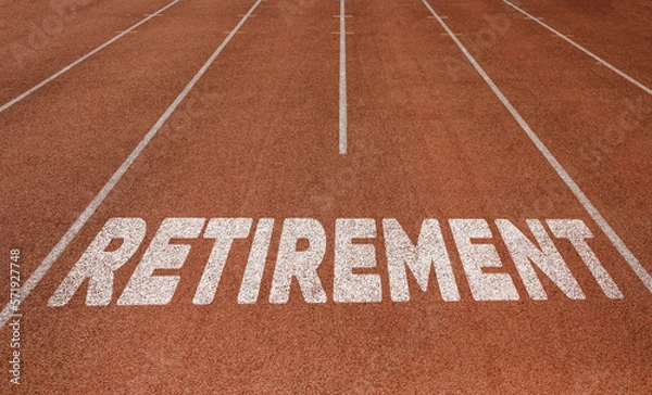 Fototapeta Retirement written on running track, New Concept on running track text in white color