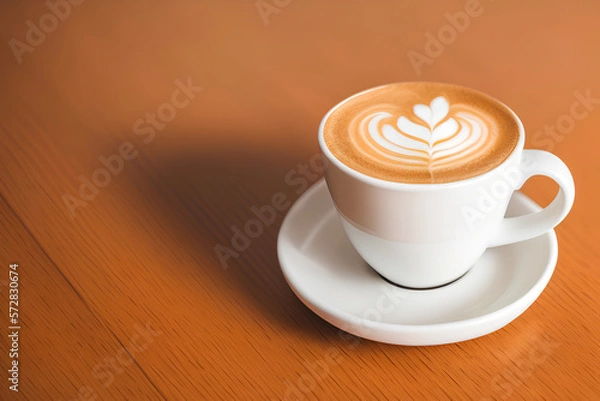 Fototapeta coffee cup on top of a table, foam drawing