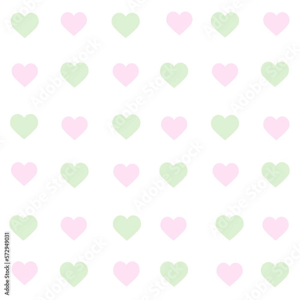 Fototapeta light green and pink hearts on white ground seamless pattern background