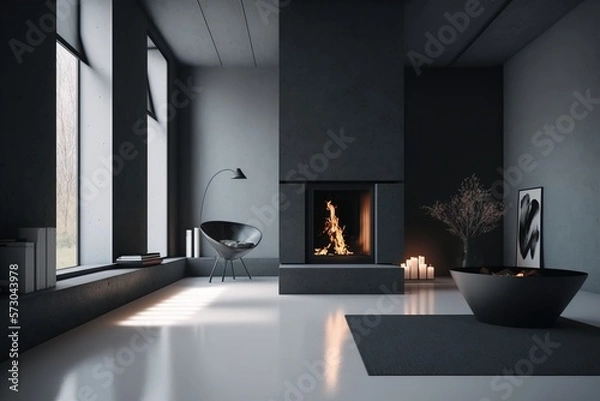 Fototapeta a lit fireplace in a modern interior