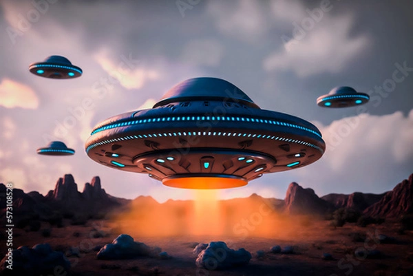 Fototapeta ovi 3d in the sky realistic image flying saucers
