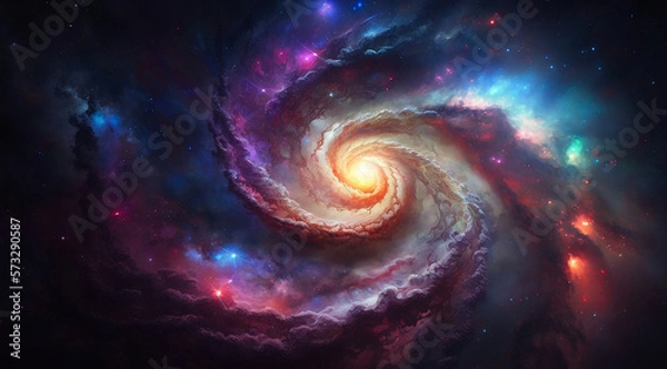 Fototapeta Spiral galaxy, 3D illustration of Milky Way. Artificial Intelligence generation.